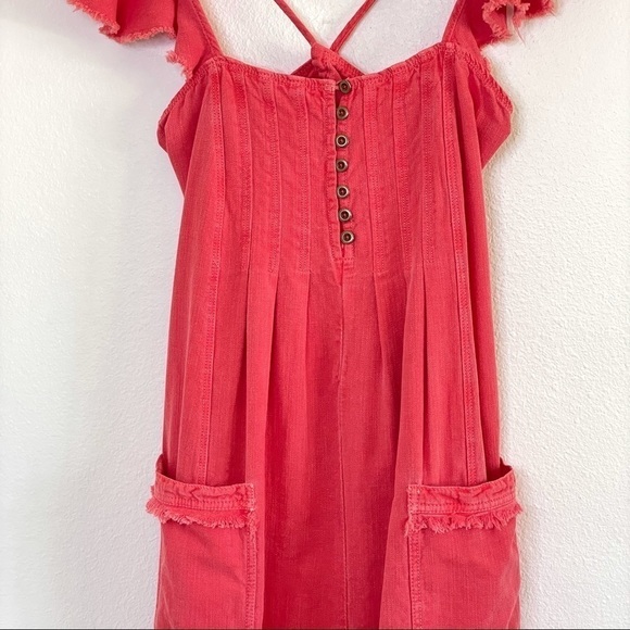 NWT Anthropologie Pilcro Linen Flutter Sleeve Midi Apron Dress Red XXS - Small - Picture 9 of 15